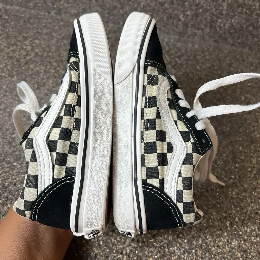 Vans Classic Little Kids Sz 12 Sneaker Shoe Lace Up Low Black Check Suede/Canvas